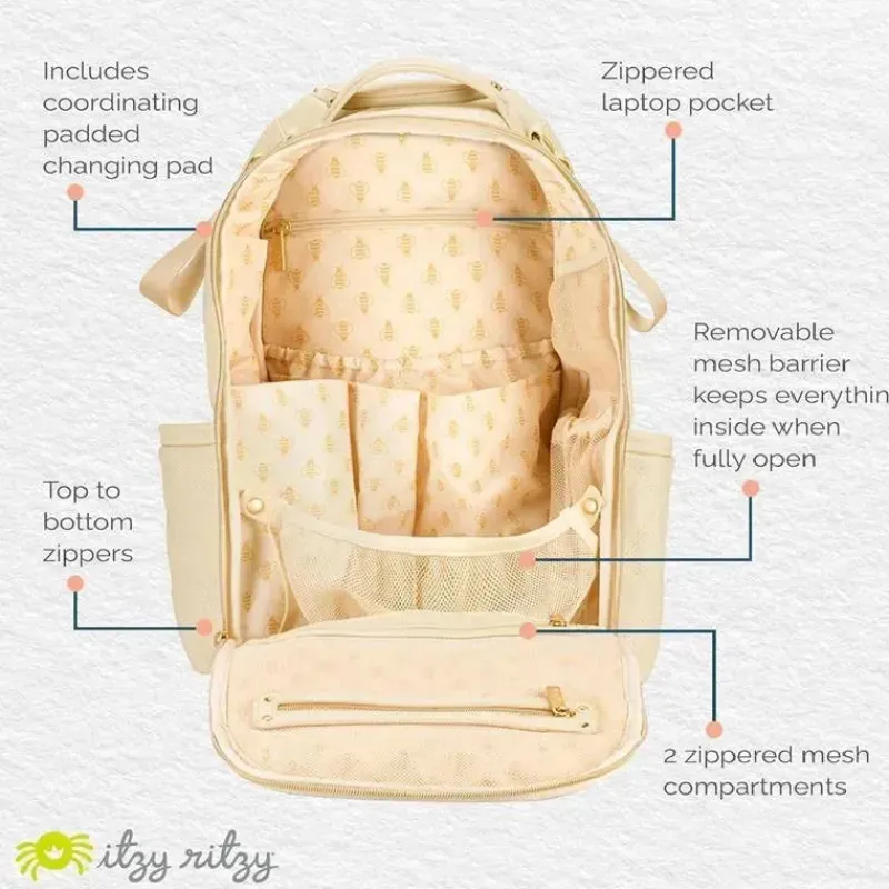 Itzy Ritzy Diaper Backpacks*- Diaper Bag Backpack, Large Capacity Boss Plus Baby Backpack Diaper Bag, Milk & Honey