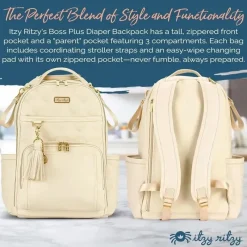 Itzy Ritzy Diaper Backpacks*- Diaper Bag Backpack, Large Capacity Boss Plus Baby Backpack Diaper Bag, Milk & Honey