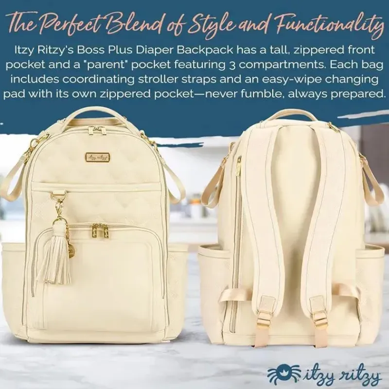Itzy Ritzy Diaper Backpacks*- Diaper Bag Backpack, Large Capacity Boss Plus Baby Backpack Diaper Bag, Milk & Honey