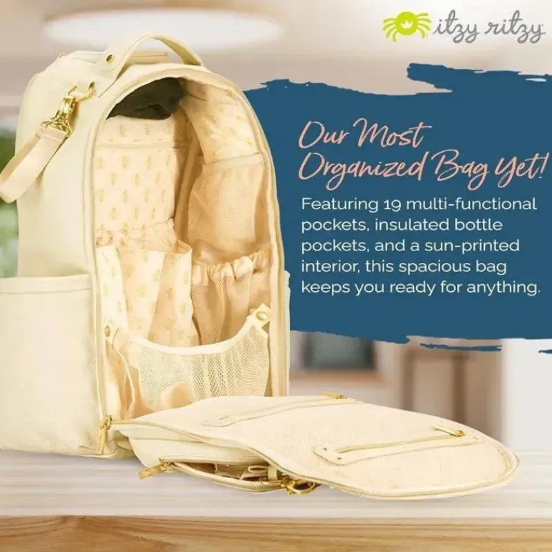 Itzy Ritzy Diaper Backpacks*- Diaper Bag Backpack, Large Capacity Boss Plus Baby Backpack Diaper Bag, Milk & Honey