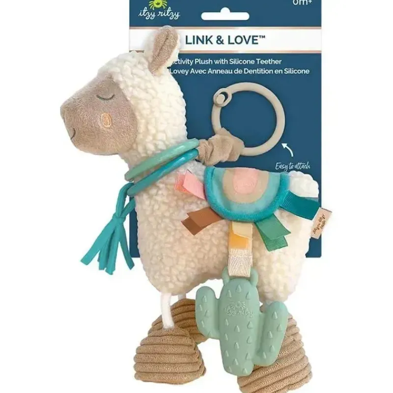 Itzy Ritzy Rattles & Teethers|Toys For 0-12 Months*- Link & Love Toy for Stroller or Car Seat, Silicone Teether, Llama
