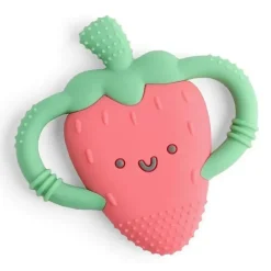Itzy Ritzy Rattles & Teethers|Toys For 0-12 Months*- Silicone Teether with Easy-Grab Handles, Strawberry