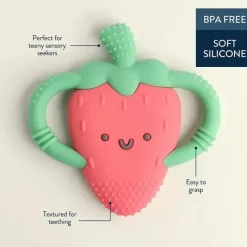 Itzy Ritzy Rattles & Teethers|Toys For 0-12 Months*- Silicone Teether with Easy-Grab Handles, Strawberry