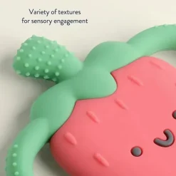 Itzy Ritzy Rattles & Teethers|Toys For 0-12 Months*- Silicone Teether with Easy-Grab Handles, Strawberry