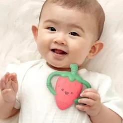 Itzy Ritzy Rattles & Teethers|Toys For 0-12 Months*- Silicone Teether with Easy-Grab Handles, Strawberry