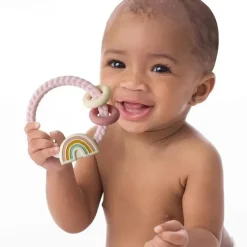 Itzy Ritzy Toys For 0-12 Months|Gift For Baby*- Silicone Teether With Rattle Rainbow