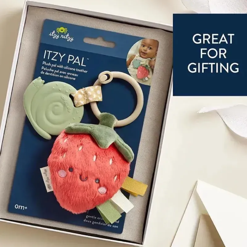 Itzy Ritzy Rattles & Teethers|Toys For 0-12 Months*- Pal™ Plush + Teether, Strawberry