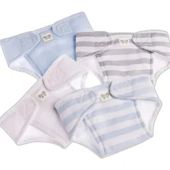JC Toys Dolls Accessories|Dolls*- Baby Doll Washable and Reusable Eco Diapers, 4 Pack Fits Dolls 14 to 18, Blue, White and Grey