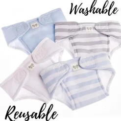 JC Toys Dolls Accessories|Dolls*- Baby Doll Washable and Reusable Eco Diapers, 4 Pack Fits Dolls 14 to 18, Blue, White and Grey