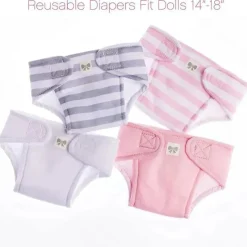 JC Toys Dolls Accessories|Dolls*- Baby Doll Washable and Reusable Eco Diapers, 4 Pack Fits Dolls 14 to 18, Pink