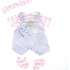 JC Toys Dolls Accessories|Dolls*- Berenguer Boutique Baby Doll Outfit, Gray Overall Shorts with Pink Stripes, Ages 2+