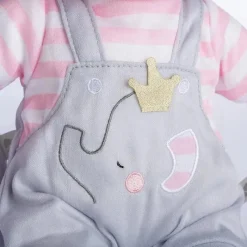 JC Toys Dolls Accessories|Dolls*- Berenguer Boutique Baby Doll Outfit, Gray Overall Shorts with Pink Stripes, Ages 2+