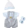 JC Toys Dolls Accessories|Dolls*- Berenguer Boutique Baby Doll Outfit, Gray Overall Shorts with Blue Stripes, Ages 2+