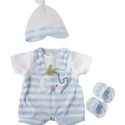 JC Toys Dolls Accessories|Dolls*- Berenguer Boutique Baby Doll Outfit, Blue Stripes and White Overall Shorts with Headband, and Booties, Ages 2+