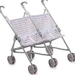 JC Toys Dolls Accessories|Dolls*- Berenguer Boutique Twin Umbrella Baby Doll Stroller, Gray, Ages 2+