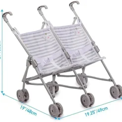 JC Toys Dolls Accessories|Dolls*- Berenguer Boutique Twin Umbrella Baby Doll Stroller, Gray, Ages 2+
