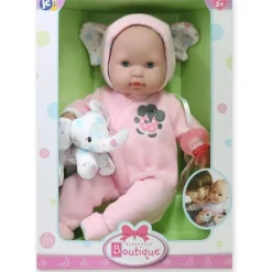 Nemcor Dolls*Jc Toys - Berenguer Boutique Soft Body Baby Doll Open/Close Eyes. Animal Theme Pink. Window Box