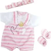JC Toys Dolls Accessories|Dolls*- Berenguer Boutique Baby Doll Outfit, Pink Stripes and White Overall Shorts, Ages 2+