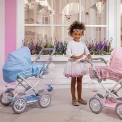 JC Toys Dolls Accessories|Dolls*- Berenguer Boutique, Deluxe Foldable Baby Doll Stroller with Canopy, Blue