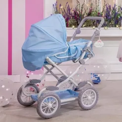 JC Toys Dolls Accessories|Dolls*- Berenguer Boutique, Deluxe Foldable Baby Doll Stroller with Canopy, Blue
