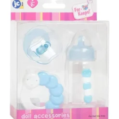 JC Toys Dolls Accessories|Dolls*- Blue Baby Doll Bottle, Rattle & Pacifier Set, Ages 2+