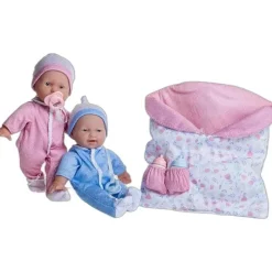 JC Toys Dolls*- La Baby 11 Soft Body Twin Baby Dolls, Removable Outfits and Reversible Sleeping Bag & Accessories