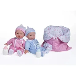 JC Toys Dolls*- La Baby 11 Soft Body Twin Baby Dolls, Removable Outfits and Reversible Sleeping Bag & Accessories