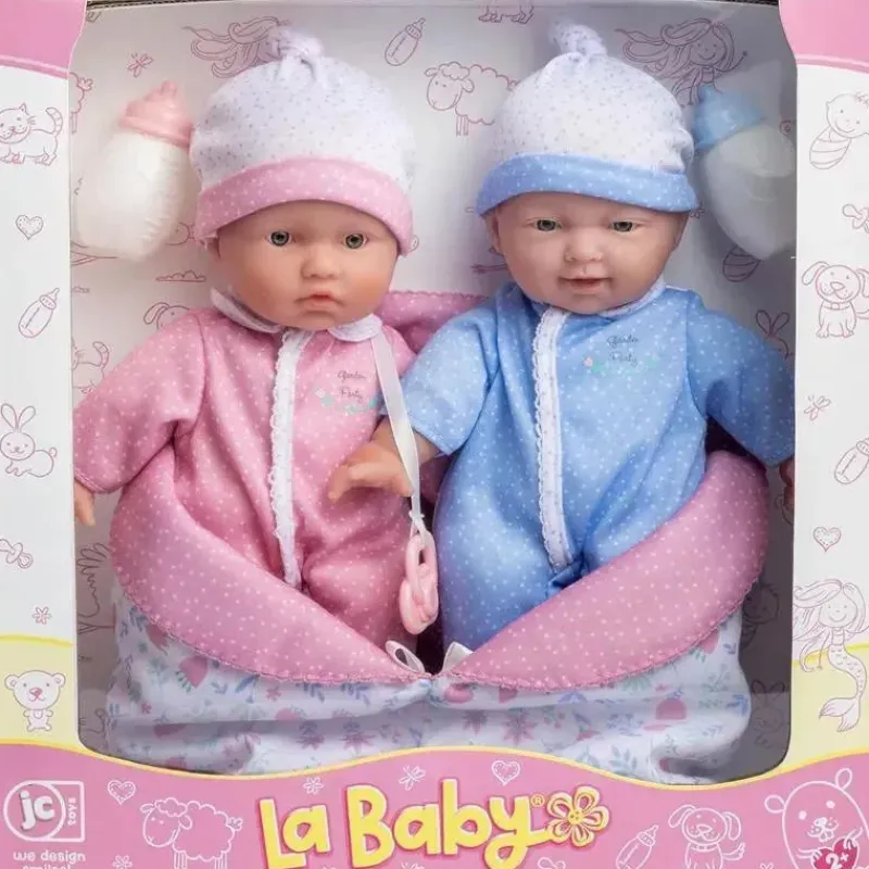 JC Toys Dolls*- La Baby 11 Soft Body Twin Baby Dolls, Removable Outfits and Reversible Sleeping Bag & Accessories