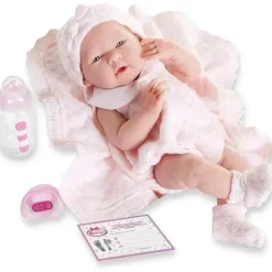 JC Toys Dolls*- Real Girl Baby Doll La Newborn Pink Knit Outfit & Accessories, Ages 2+