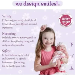 JC Toys Dolls*- Real Girl Baby Doll La Newborn Pink Knit Outfit & Accessories, Ages 2+