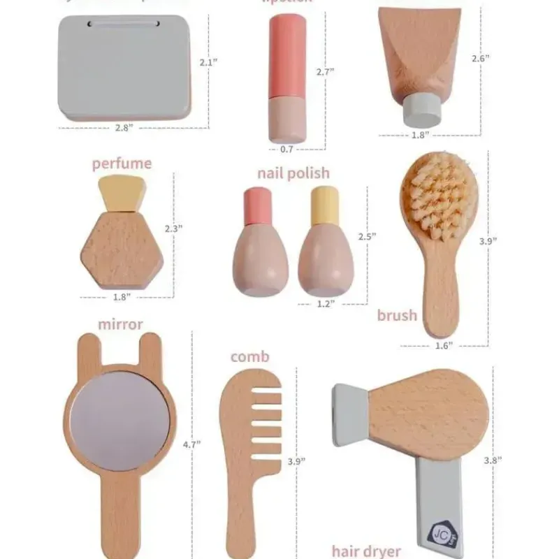 JC Toys Dolls Accessories|Dolls*- Real Wood 10 Piece Personal Care-Make Up Set, Parfait Collection, Ages 3+, Twiggly Toys