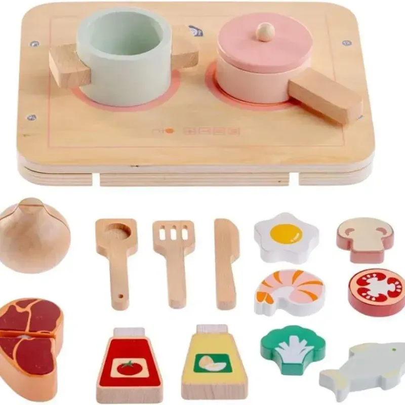 JC Toys Dolls Accessories|Dolls*- Real Wood 16 Piece Kitchen Chef Set, Parfait Collection, Ages 3+, Twiggly Toys