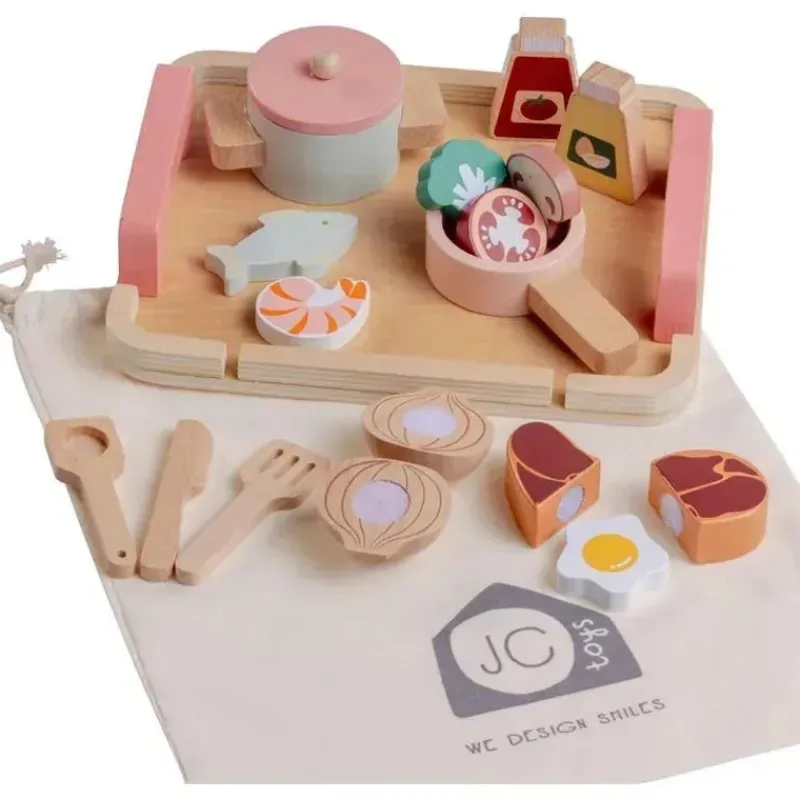 JC Toys Dolls Accessories|Dolls*- Real Wood 16 Piece Kitchen Chef Set, Parfait Collection, Ages 3+, Twiggly Toys