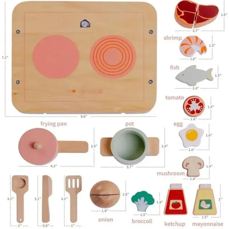 JC Toys Dolls Accessories|Dolls*- Real Wood 16 Piece Kitchen Chef Set, Parfait Collection, Ages 3+, Twiggly Toys