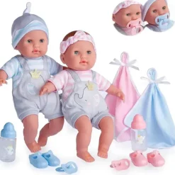 JC Toys Dolls*- Twins Soft Body Baby Dolls, 12 Piece Gift Set with Open/Close Eyes, 2 years+