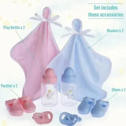 JC Toys Dolls*- Twins Soft Body Baby Dolls, 12 Piece Gift Set with Open/Close Eyes, 2 years+