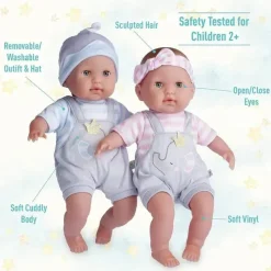JC Toys Dolls*- Twins Soft Body Baby Dolls, 12 Piece Gift Set with Open/Close Eyes, 2 years+