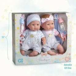 JC Toys Dolls*- Twins Soft Body Baby Dolls, 12 Piece Gift Set with Open/Close Eyes, 2 years+