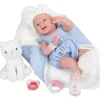 JC Toys Dolls|Gifts Over $50*La Newborn 15 All Vinyl In Blue Onesie/White Cat Theme With Animal Friend