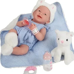 JC Toys Dolls|Gifts Over $50*La Newborn 15 All Vinyl In Blue Onesie/White Cat Theme With Animal Friend