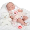JC Toys Dolls*La Newborn All-Vinyl In Pink Coat And Outfit W/ Animal Friend