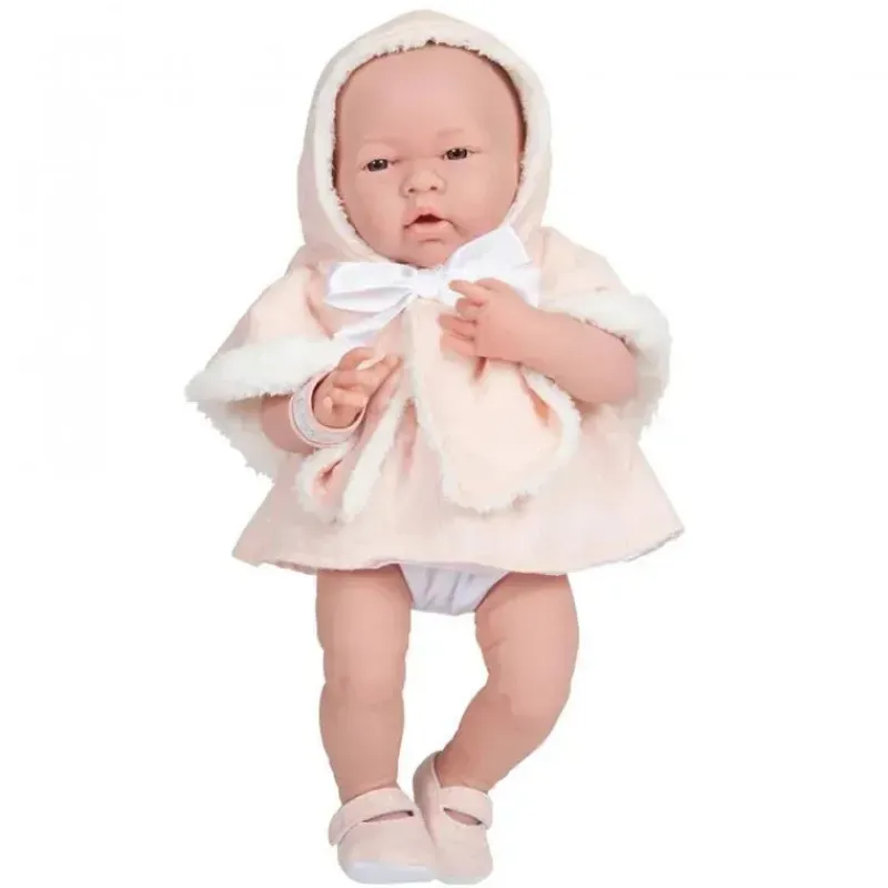 JC Toys Dolls*La Newborn All-Vinyl In Pink Coat And Outfit W/ Animal Friend