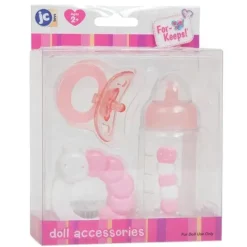 JC Toys Dolls Accessories|Dolls*3-Piece Pink Bottle And Rattle Set