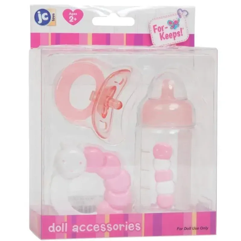 JC Toys Dolls Accessories|Dolls*3-Piece Pink Bottle And Rattle Set