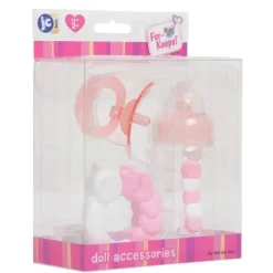JC Toys Dolls Accessories|Dolls*3-Piece Pink Bottle And Rattle Set