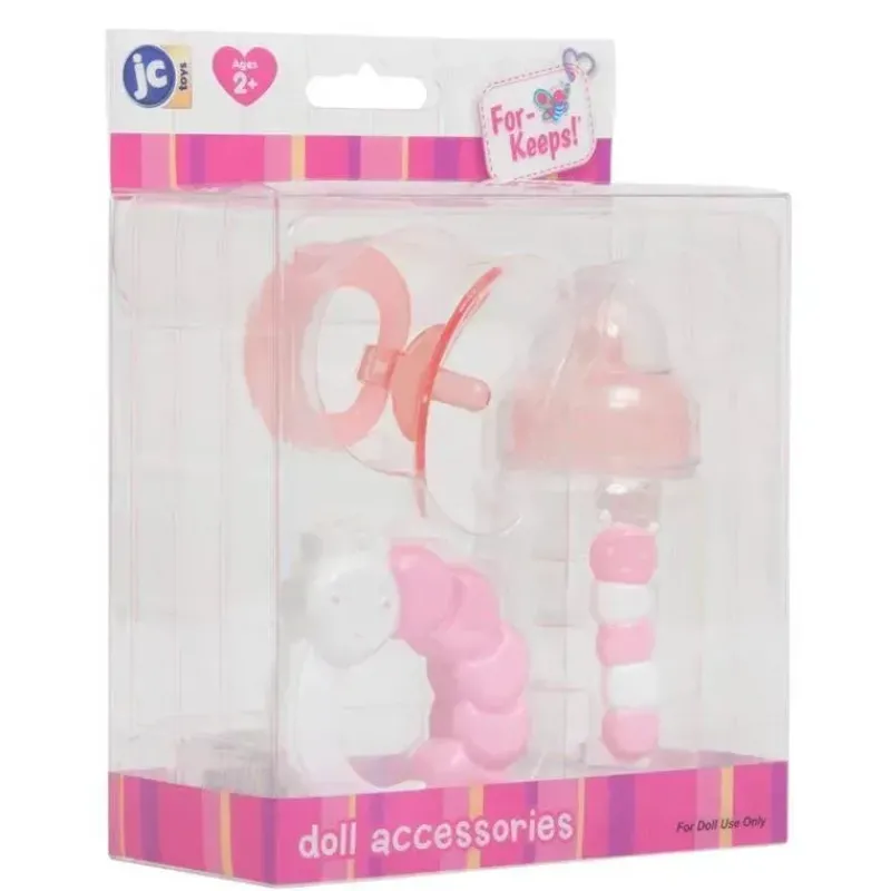 JC Toys Dolls Accessories|Dolls*3-Piece Pink Bottle And Rattle Set