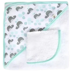 JJ Cole Baby Bath Towels*Hooded Towel, Aqua Whales