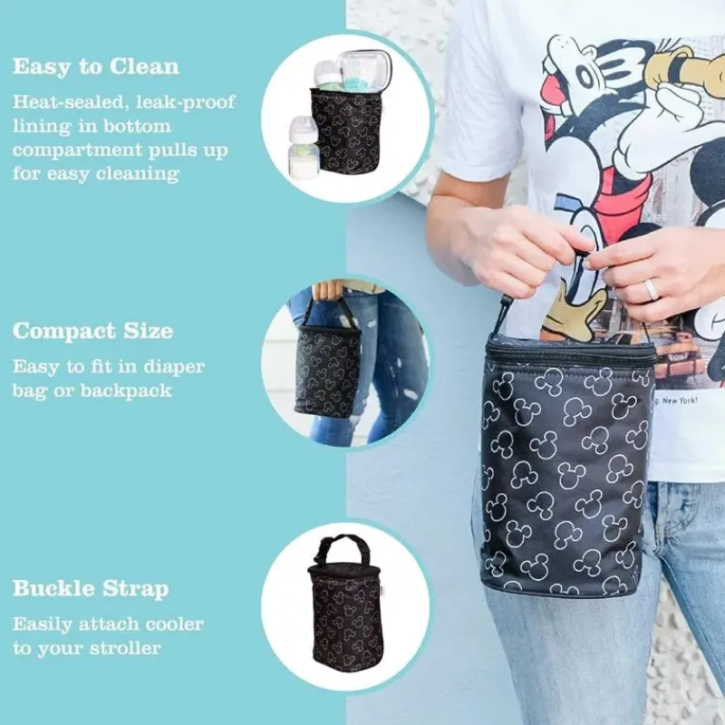 J.L. Childress Mickey & Minnie|Tote Bags*- Disney Twocool Double Bottle Cooler with ice pack, Mickey Black