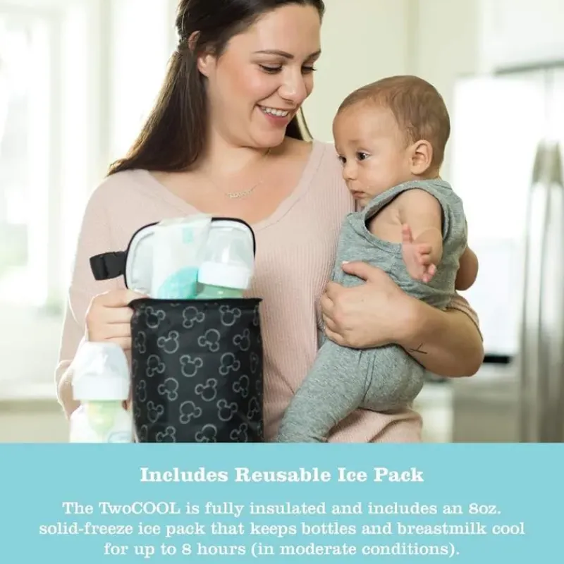 J.L. Childress Mickey & Minnie|Tote Bags*- Disney Twocool Double Bottle Cooler with ice pack, Mickey Black