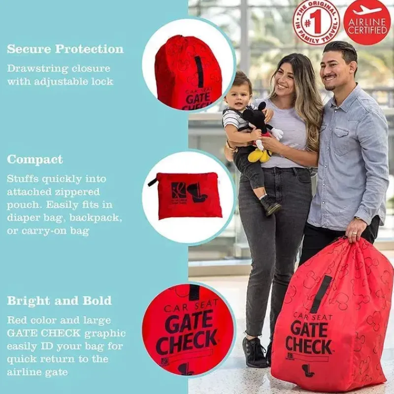 J.L. Childress Mickey & Minnie|Storage & Organizers*- Gate Check Bag For Car Seats, Mickey Red
